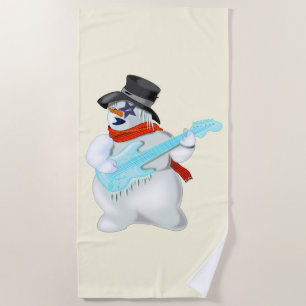 Christmas Snowman Beach Towel Guitar Player