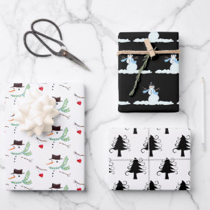 Christmas Snowman Black and White Wrapping Paper Sheet