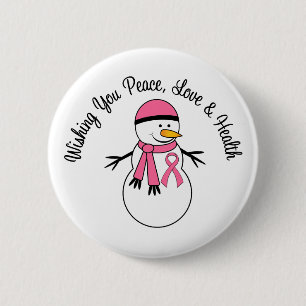 Christmas Snowman Breast Cancer Ribbon 6 Cm Round Badge