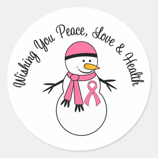 Christmas Snowman Breast Cancer Ribbon Classic Round Sticker (Front)