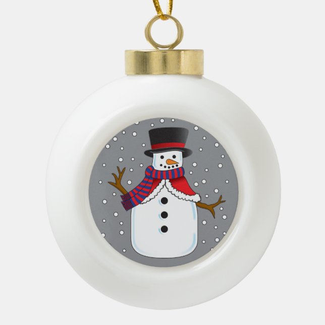 Christmas Snowman Ceramic Ball Christmas Ornament (Front)