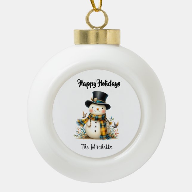 Christmas Snowman Ceramic Ornament (Front)