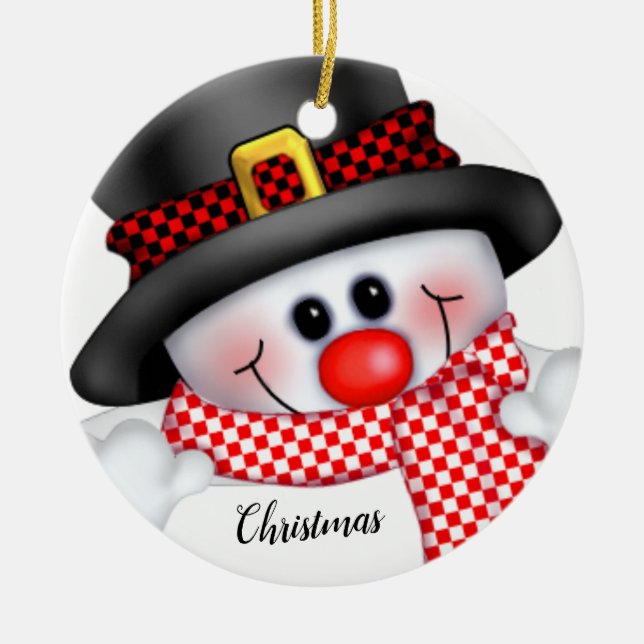 Christmas Snowman Ceramic Tree Decoration (Front)