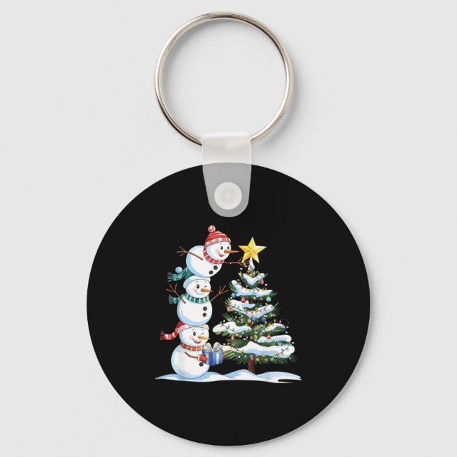 Christmas Snowman Christmas Tree Funny Snowman Lov Key Ring (Front)