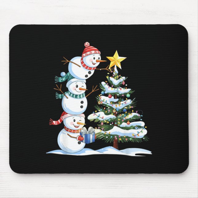 Christmas Snowman Christmas Tree Funny Snowman Lov Mouse Mat (Front)