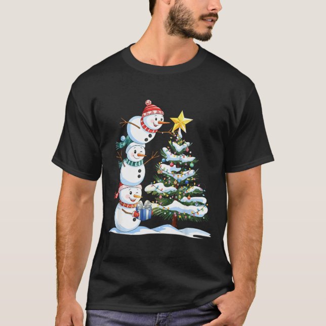 Christmas Snowman Christmas Tree Funny Snowman Lov T-Shirt (Front)