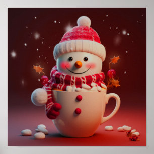 Christmas Snowman Coffee Cup Poster