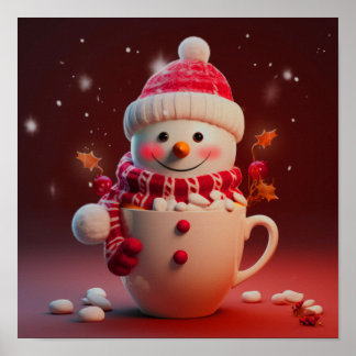 Christmas Snowman Coffee Cup Poster