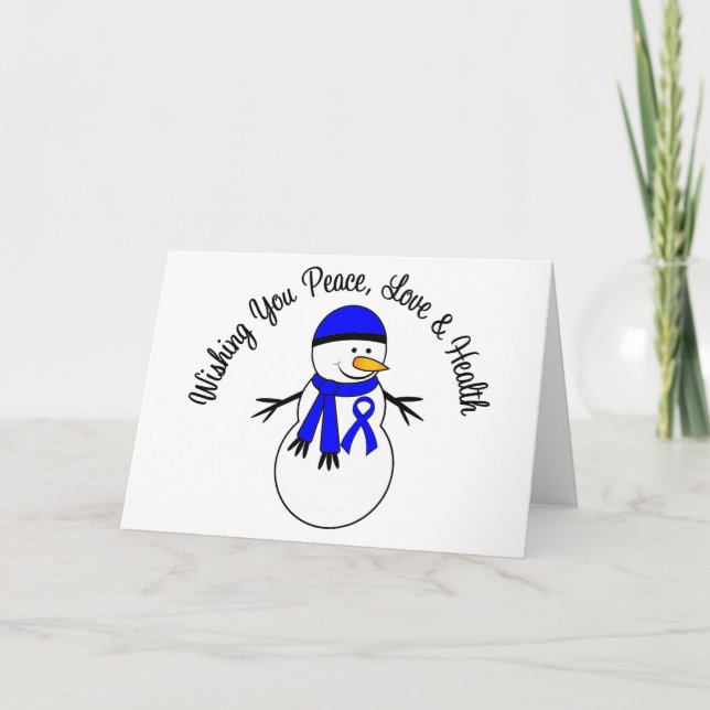 Christmas Snowman Colon Cancer Ribbon Holiday Card (Front)
