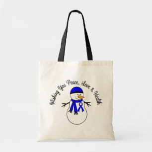 Christmas Snowman Colon Cancer Ribbon Tote Bag