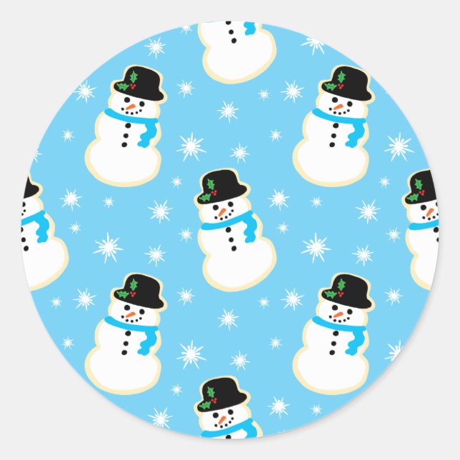 Christmas Snowman Cookie Pattern Classic Round Sticker (Front)