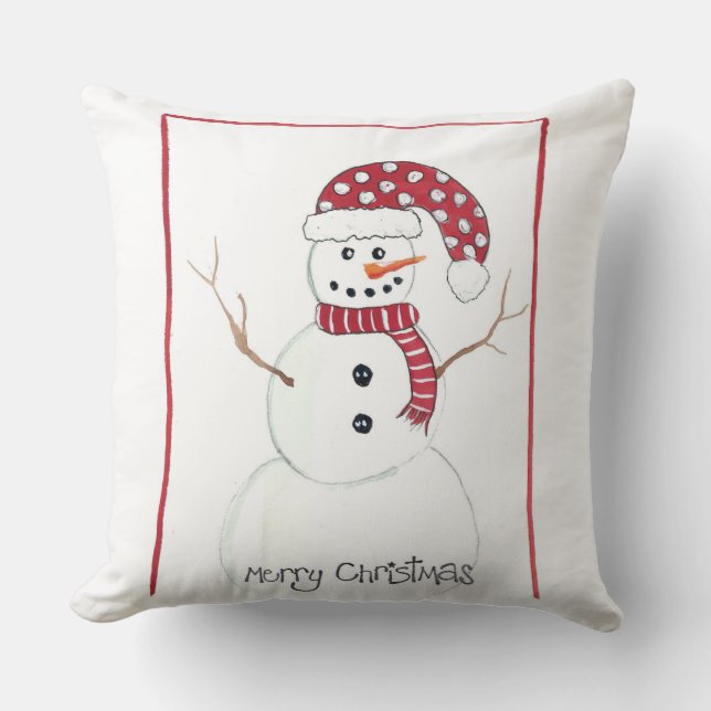 Christmas Snowman Cotton Throw pillow (Front)