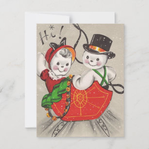 Christmas Snowman Couple In Sleigh Holiday Card