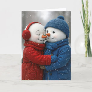 Christmas Snowman Couple in Snowflakes Card