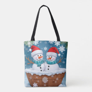 Christmas Snowman Couple Tote Bag