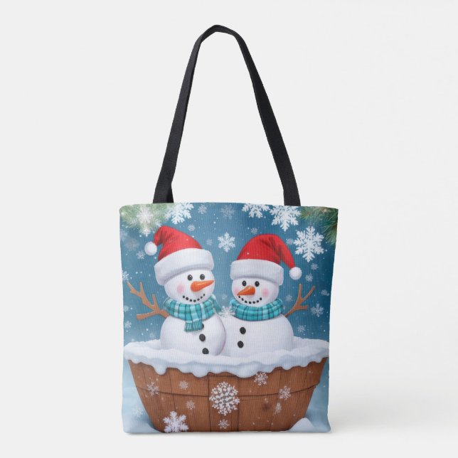Christmas Snowman Couple Tote Bag (Back)