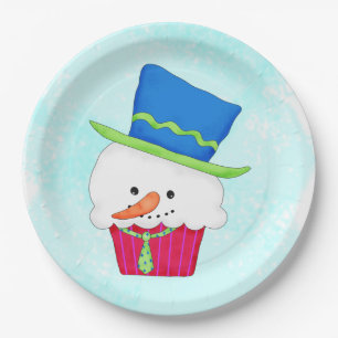 Christmas Snowman Cupcake Art Dessert Party Paper Plate