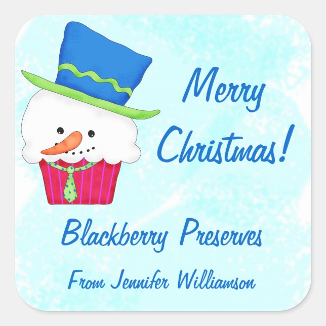 Christmas Snowman Cupcake Custom Food Jar Label (Front)