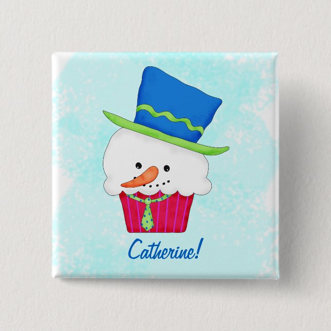 Christmas Snowman Cupcake Name Badge Personalised (Front)