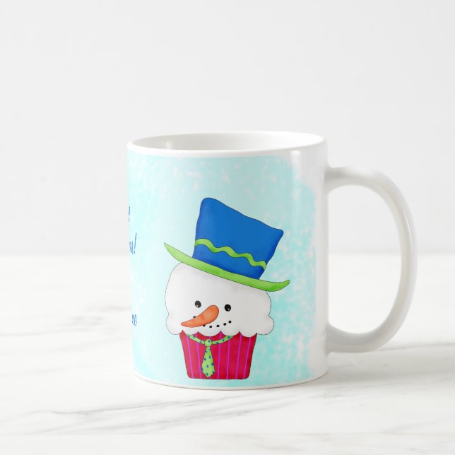 Christmas Snowman Cupcake Name Personalised Coffee Mug (Right)