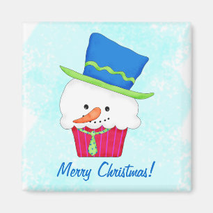 Christmas Snowman Cupcake Name Personalised Magnet