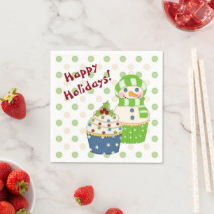 Christmas Snowman Cupcake Polkadot Kids Napkin