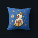 Christmas Snowman Cushion<br><div class="desc">A cute snowman on a sleigh with a present,  a little letter and Christmas decorations.</div>