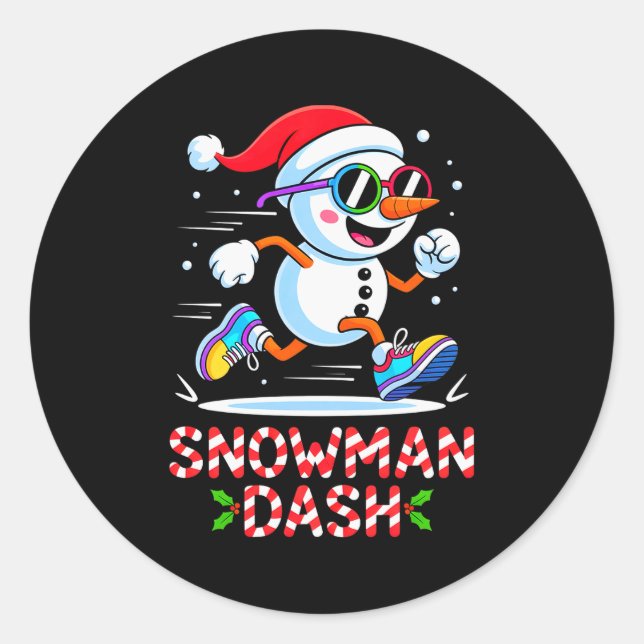Christmas Snowman Dash Running Runner Marathon Tea Classic Round Sticker (Front)