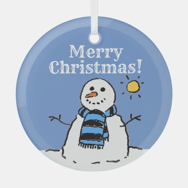 Christmas Snowman Design with Merry Christmas Glass Tree Decoration (Front)