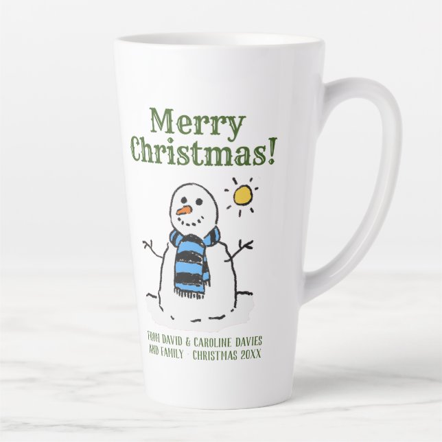 Christmas Snowman Design with Personal Greeting Latte Mug (Right)