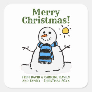 Christmas Snowman Design with Personal Greeting Square Sticker