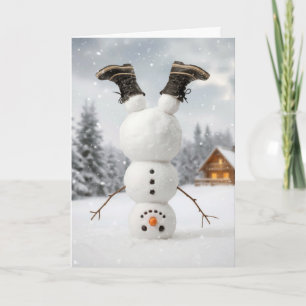 Christmas Snowman Doing a Headstand  Card