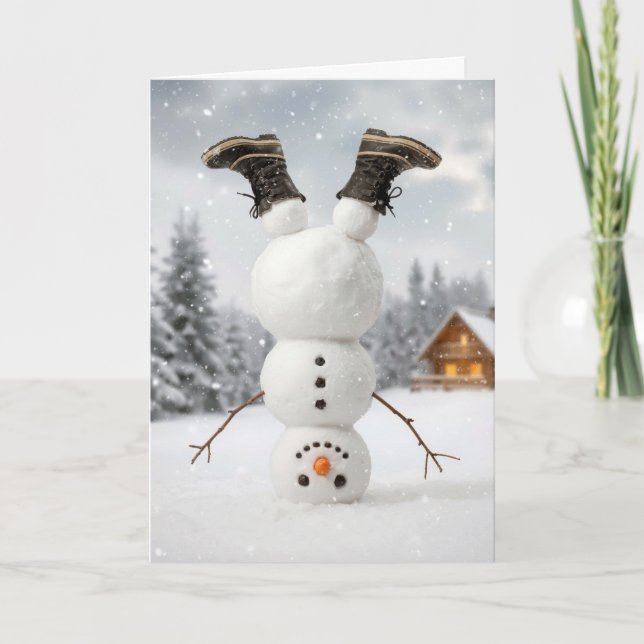 Christmas Snowman Doing a Headstand  Card (Front)
