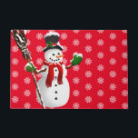Christmas Snowman Doormat<br><div class="desc">Doormat shown with a red background colour with a cute festive Christmas snowman print.
Customise this mat or buy as is.</div>