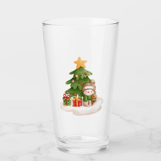 Christmas Snowman Drinking Glass (Front)