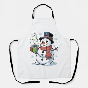 Christmas Snowman Drinkinh Green Matcha Apron