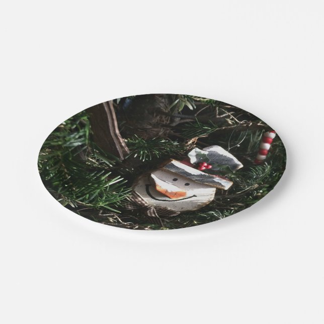 Christmas Snowman Face Paper Plate (Angled)