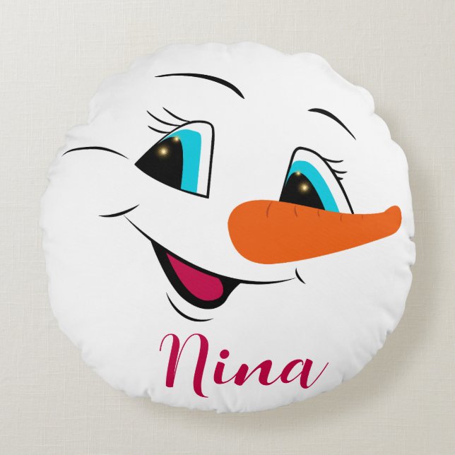 Christmas Snowman Face Personalised Name Holiday Round Cushion (Front)