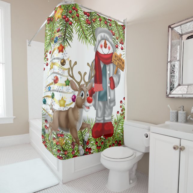 christmas snowman festive bathroom decoration shower curtain (In Situ)