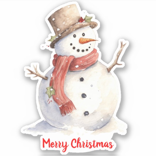 Christmas Snowman Festive Custom-Cut Vinyl Sticker (Front)