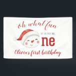 Christmas Snowman First Birthday Banner<br><div class="desc">Oh what fun,  it is to be One! Christmas Snowman first birthday party welcome sign with watercolor snowman.</div>