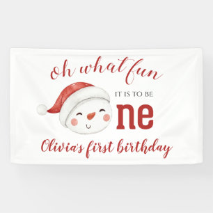 Christmas Snowman First Birthday Banner
