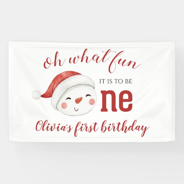 Christmas Snowman First Birthday Banner (Horizontal)