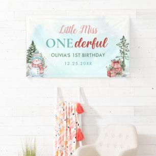 Christmas Snowman First Birthday Banner