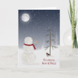 Christmas Snowman for Aunt and Uncle Holiday Card<br><div class="desc">Snowman with gold star for pine tree under a full moon.</div>