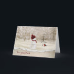 Christmas Snowman for Priest Holiday Card<br><div class="desc">Christmas snowman with a gold star for an old pine tree in winter woods</div>