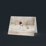 Christmas Snowman for Priest Holiday Card<br><div class="desc">Christmas snowman with a gold star for an old pine tree in winter woods</div>