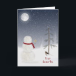 Christmas Snowman for Secret Pal Holiday Card<br><div class="desc">Snowman with gold star for pine tree under a full moon.</div>