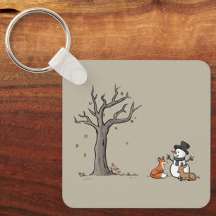 Christmas Snowman Fox And Deer Woodland Animal  Key Ring
