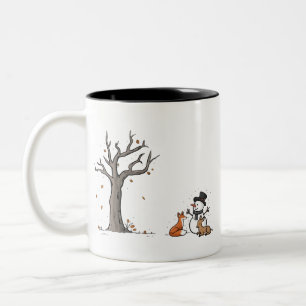 Christmas Snowman Fox And Deer Woodland Animal Two-Tone Coffee Mug